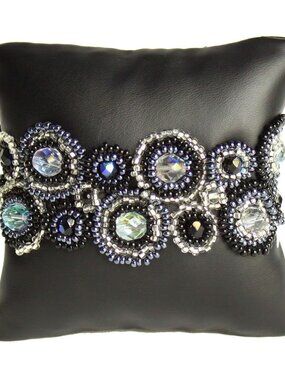 Czech Glass Bead HALO Bracelet BLACK, GREY, SILVER